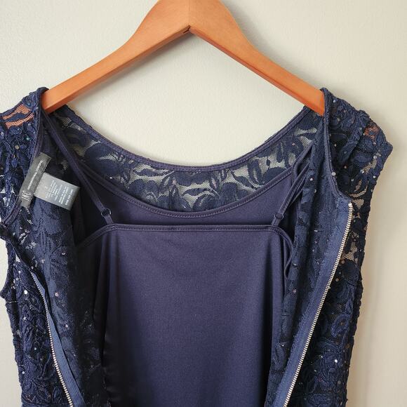 INC International Concepts Navy Blue Sparkle Cap Sleeve Lacey Dress - Picture 6 of 6